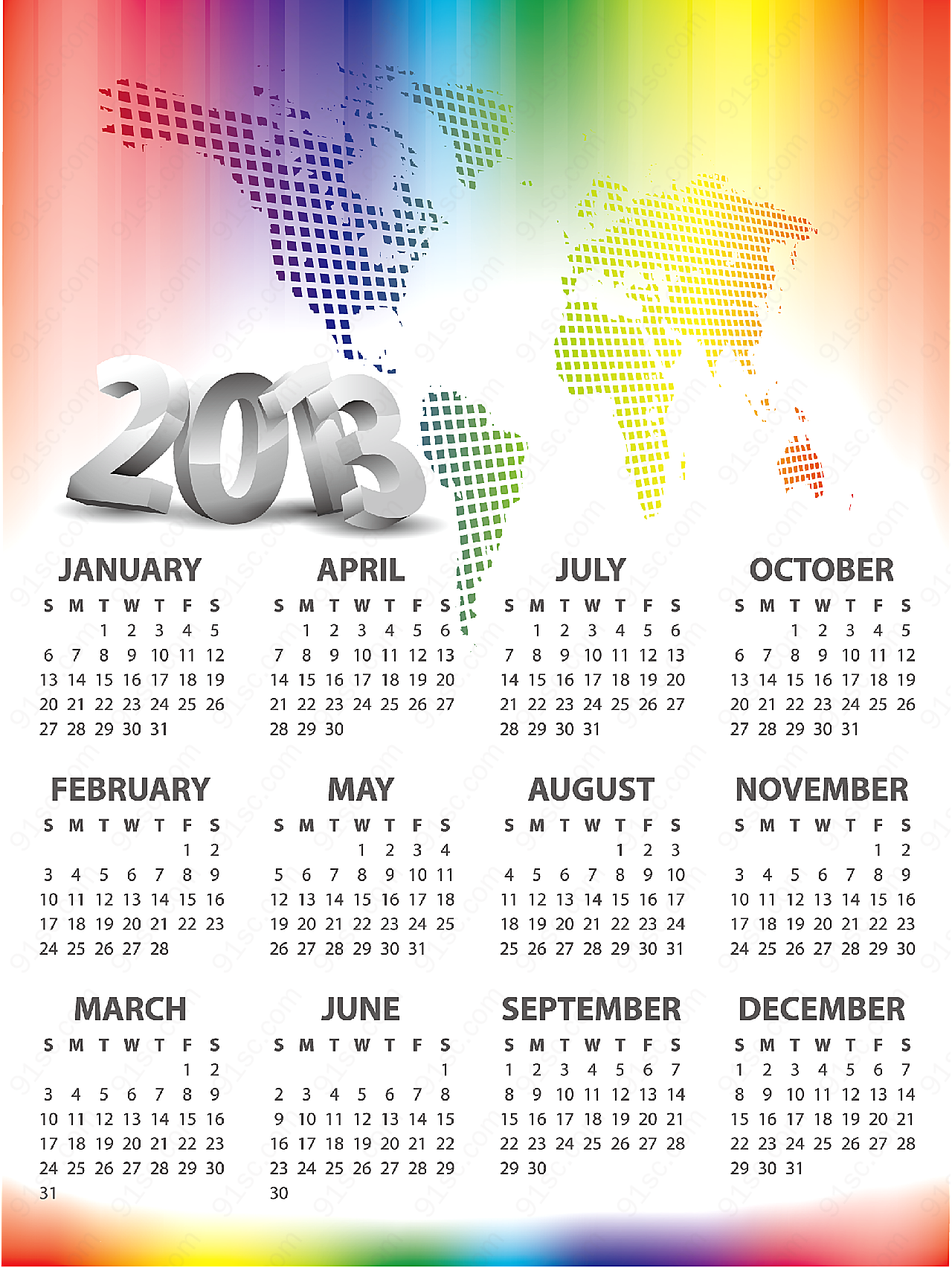 地球2013日历年历日历矢量