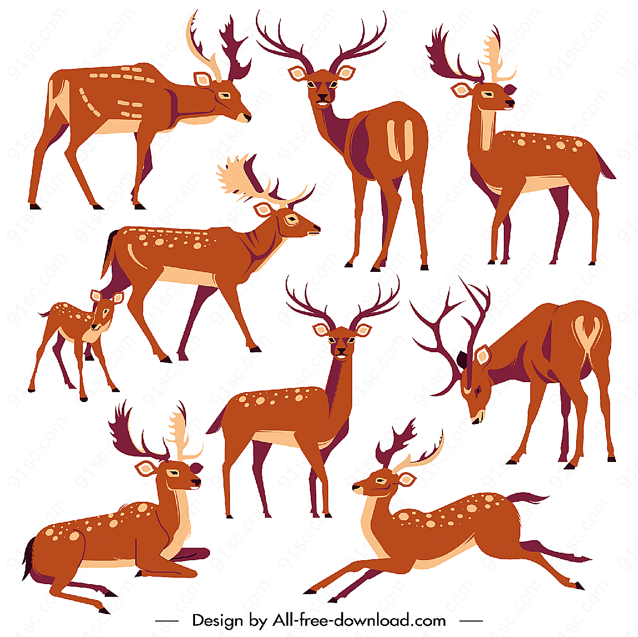 9款创意鹿设计矢量野生动物