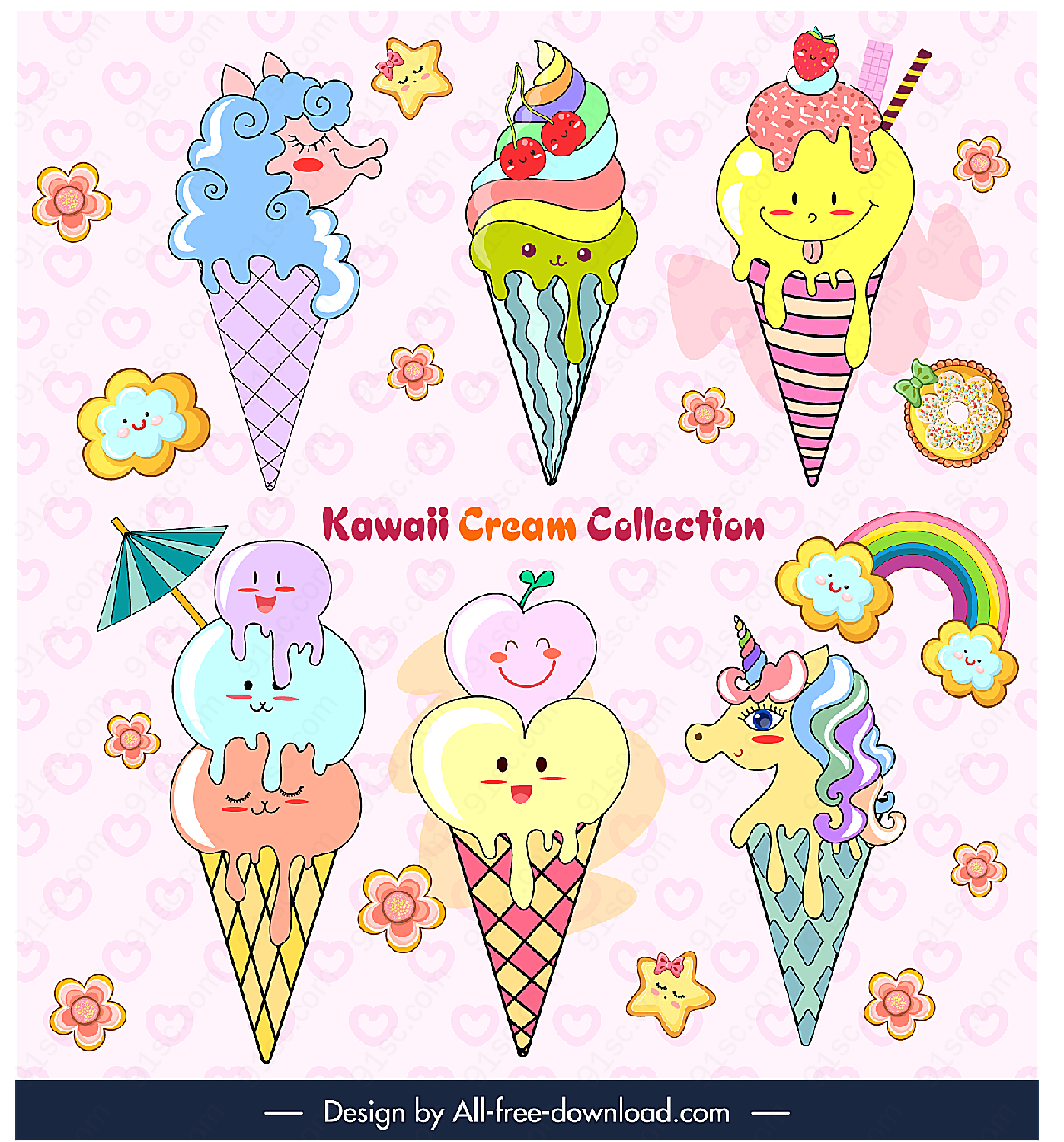 可爱夏季冰淇淋矢量卡通物品