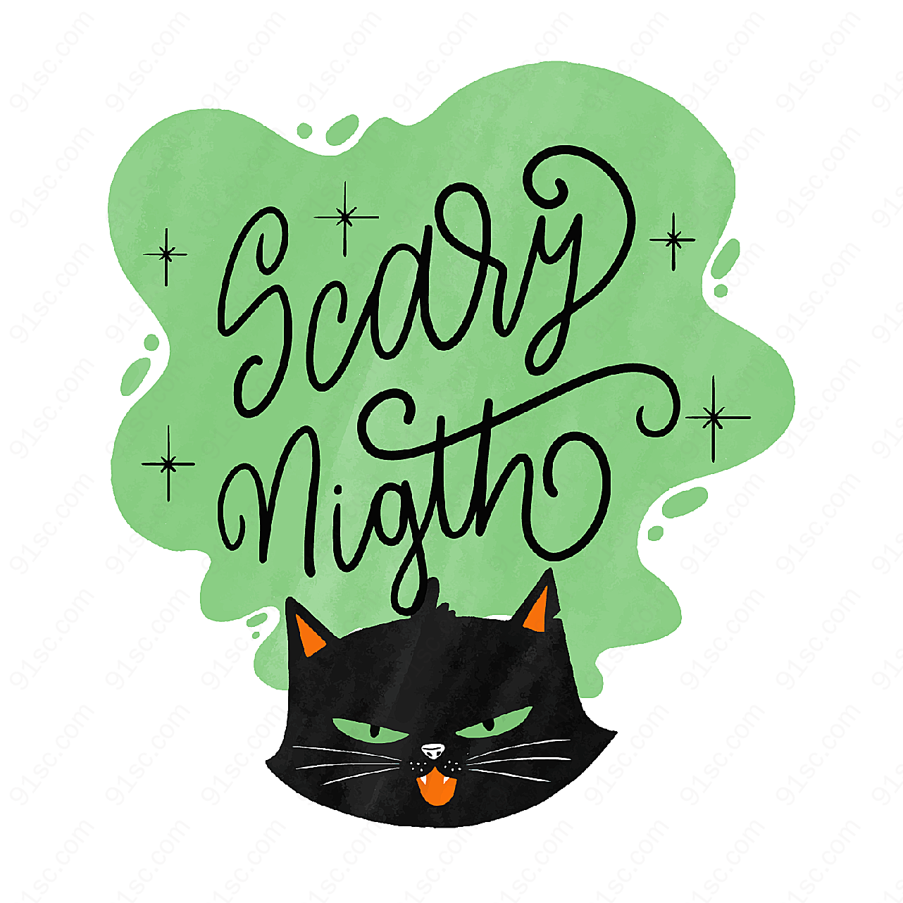万圣夜黑猫艺术字矢量万圣节