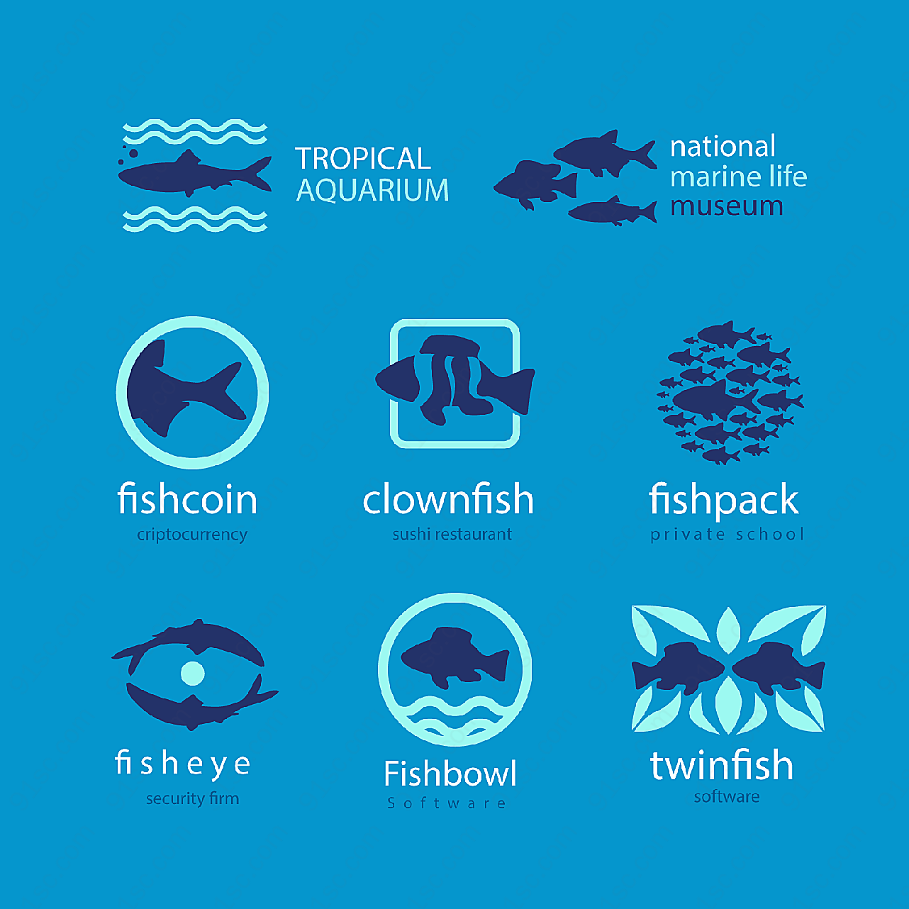 8款创意鱼标志矢量logo图形