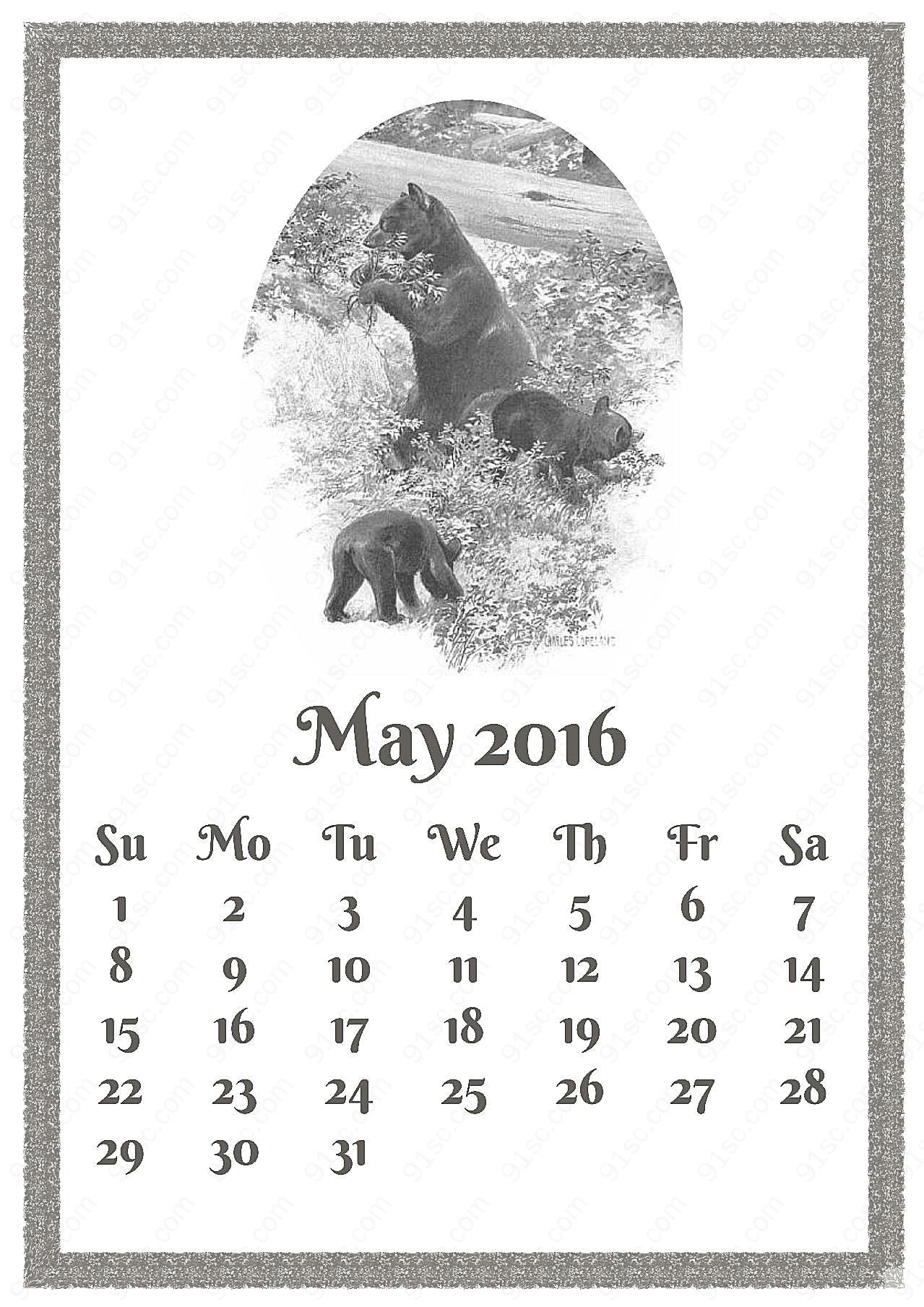 2016年5月表图片日历