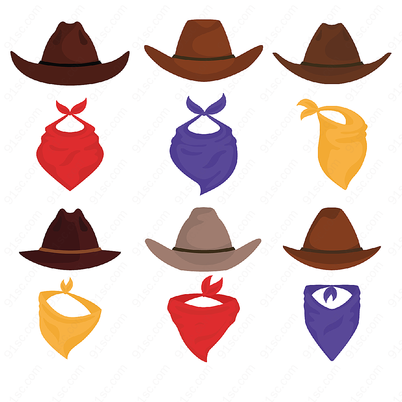 西部牛仔帽子和围巾矢量服饰