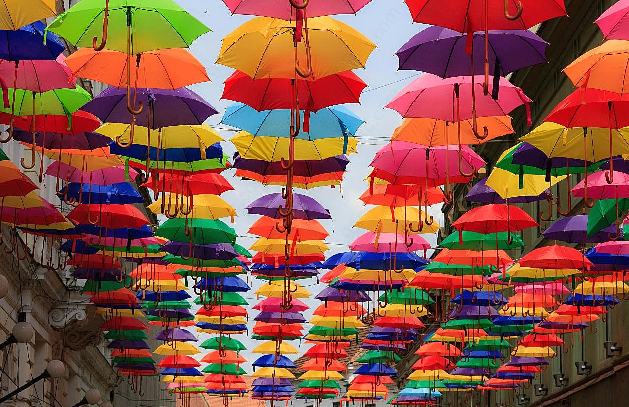 七彩小雨伞风景图片高清生活