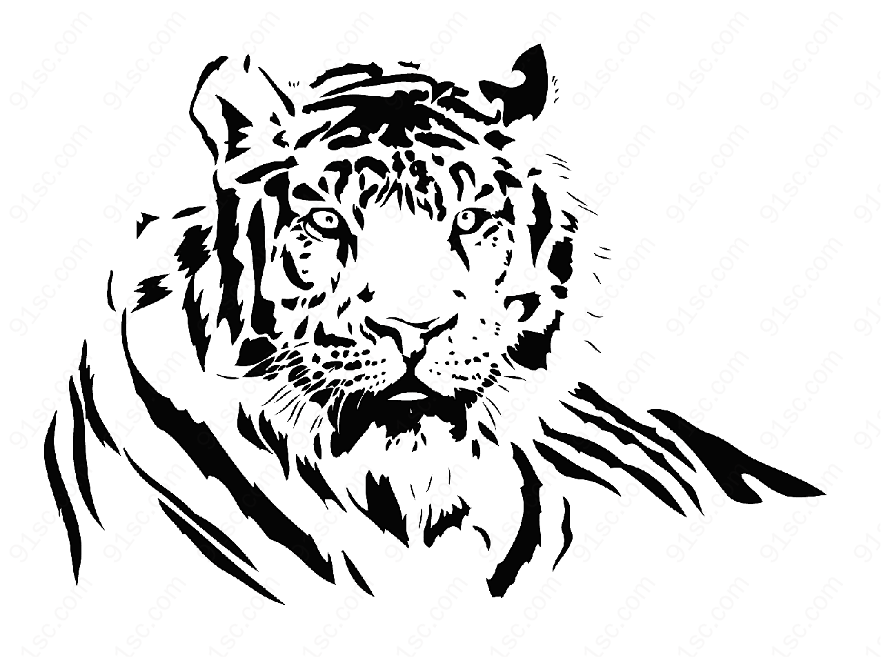老虎黑白矢量矢量野生动物
