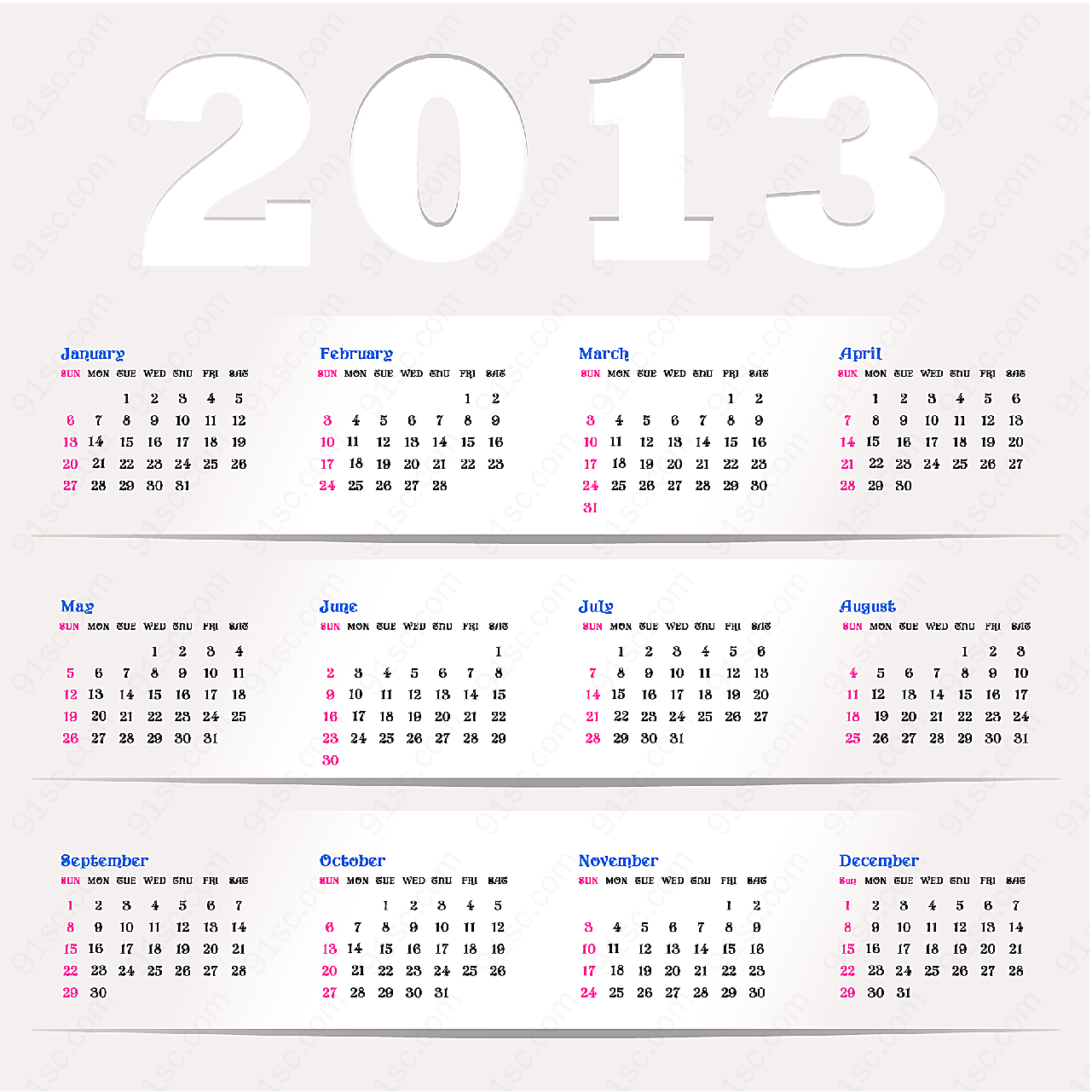 2013创意日历汇3年历日历矢量