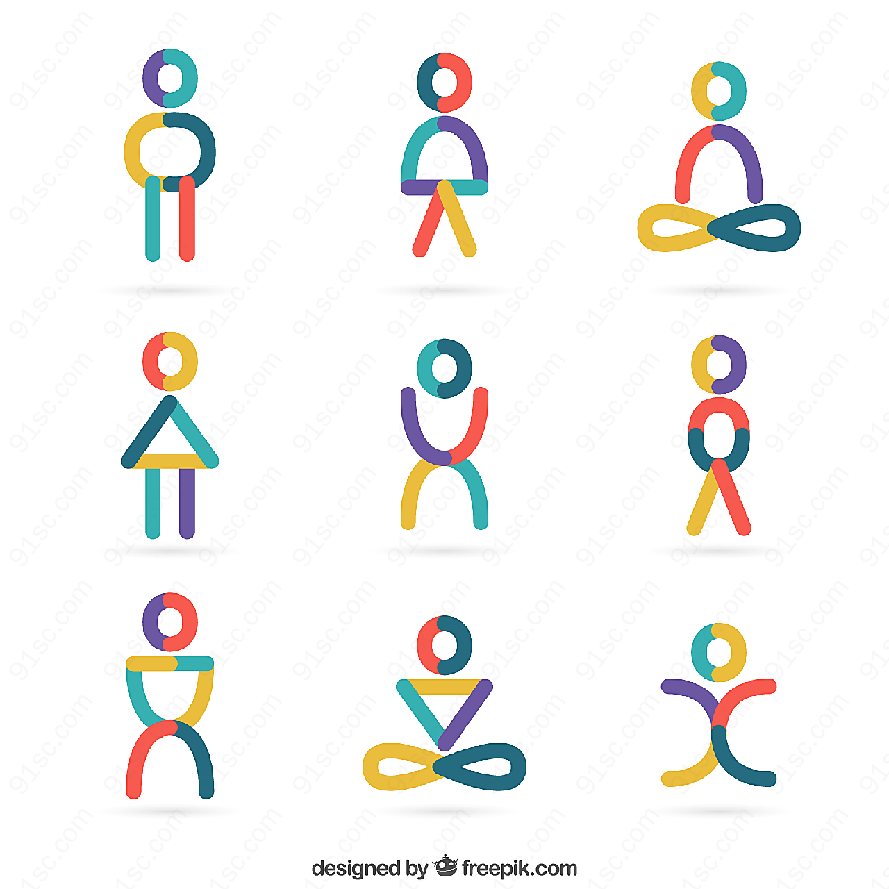 彩色瑜伽人物标志矢量logo图形