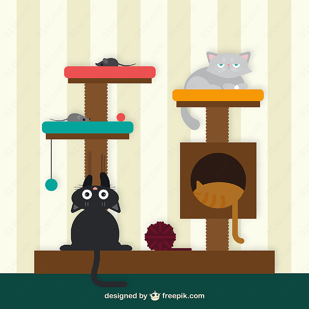 猫咪和猫爬架动物矢量卡通动物