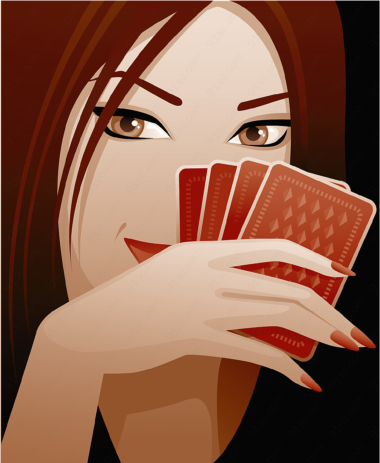 扑克牌与女性矢量女性人物