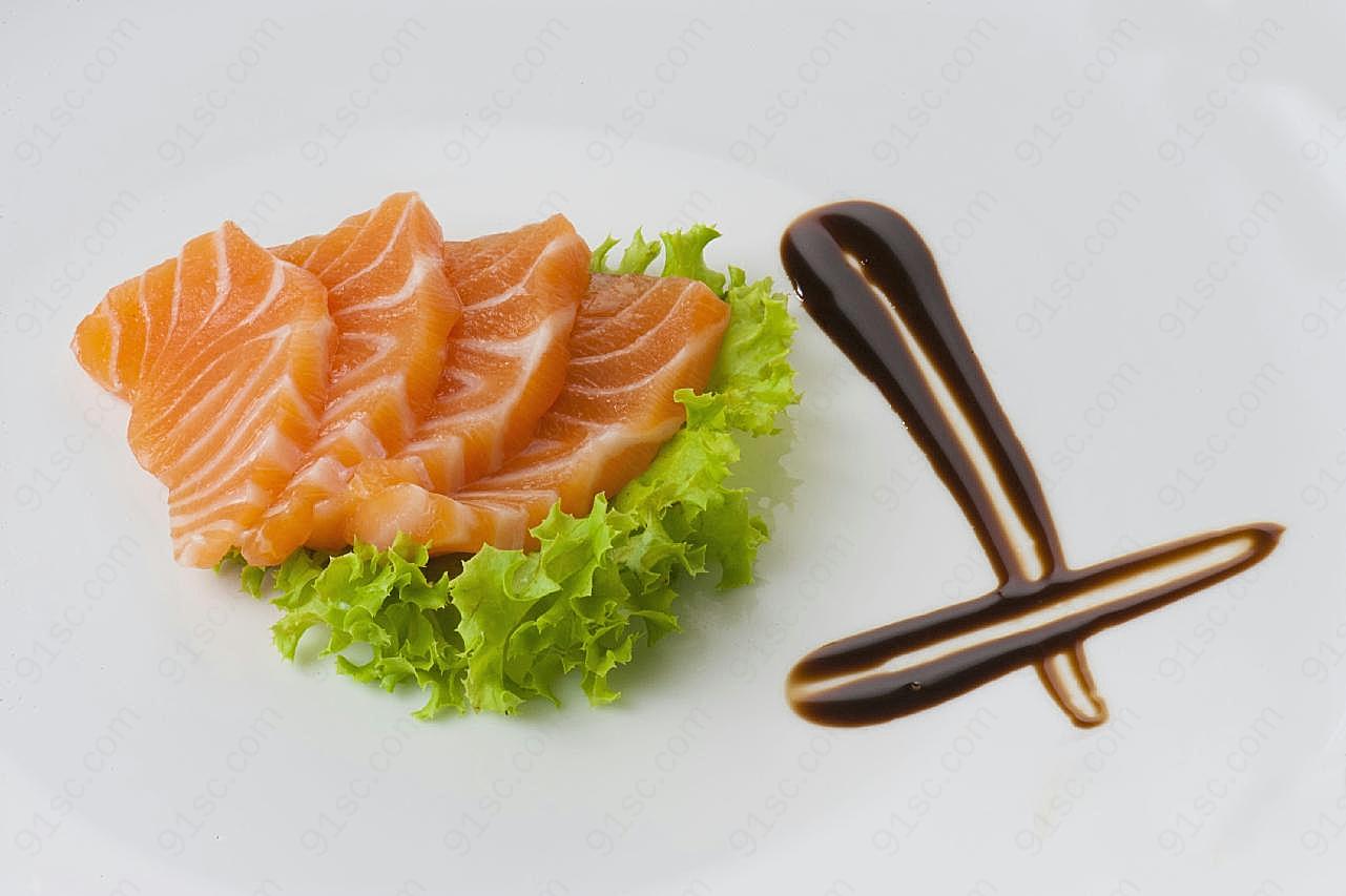 三文鱼切片高清美食