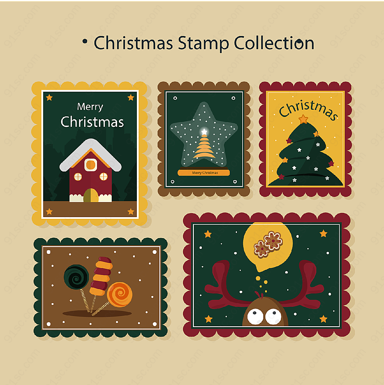 圣诞邮票设计矢量圣诞节
