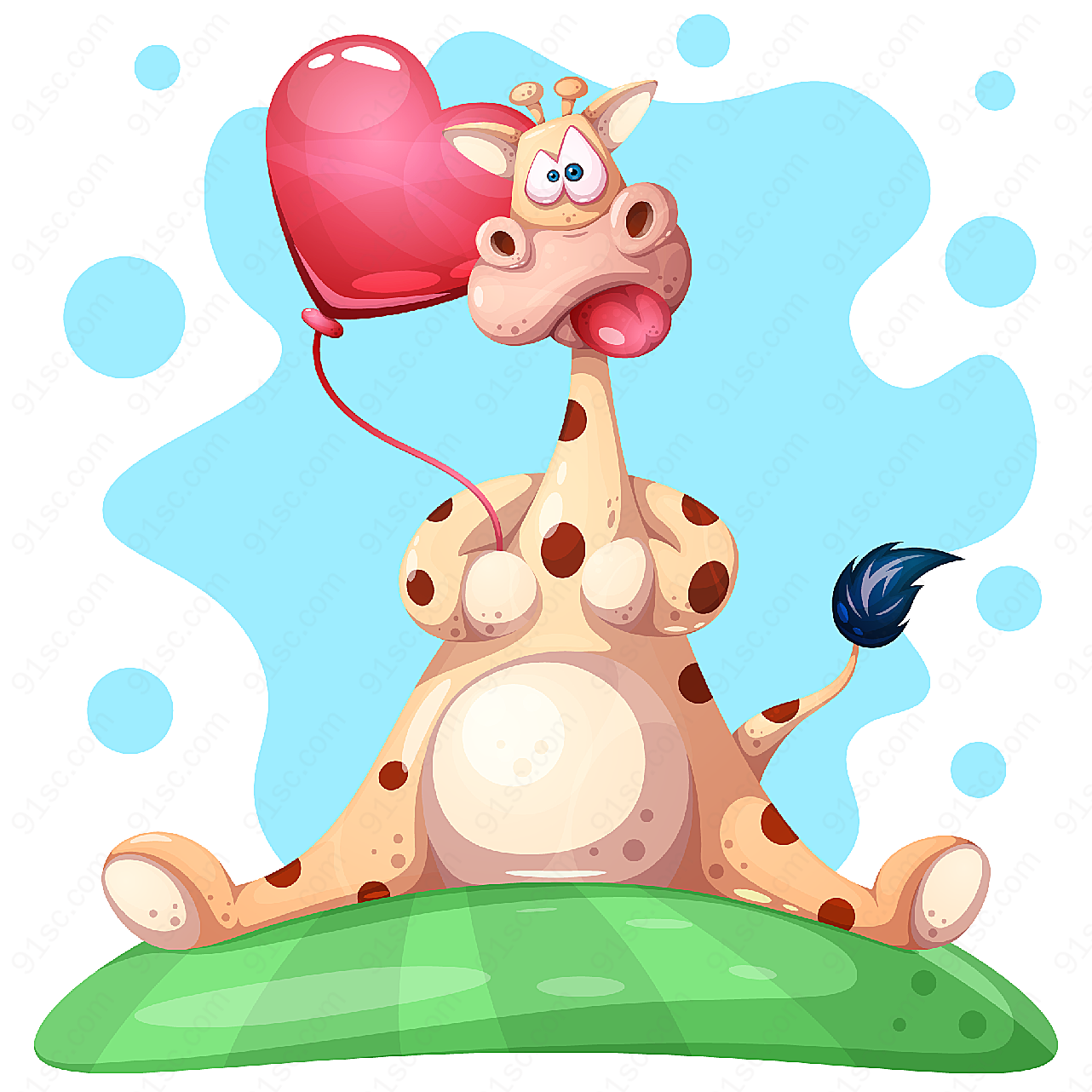 长颈鹿和爱心气球矢量卡通动物