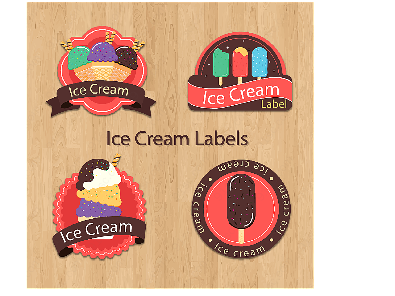 彩色雪糕标签设计label矢量