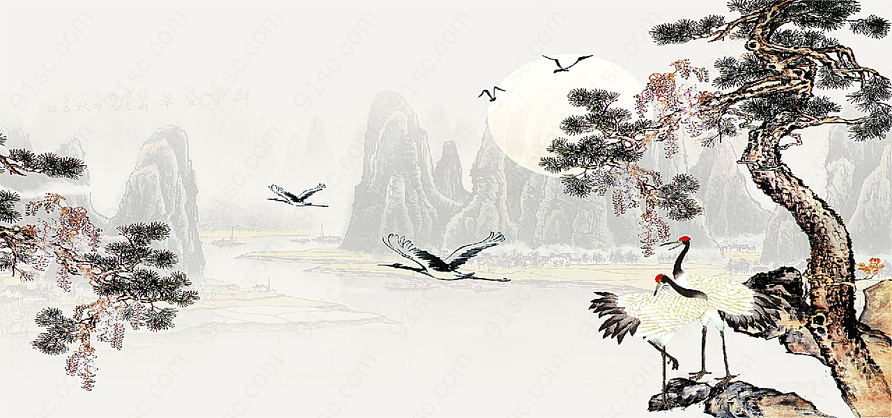 水墨松树中国画摄影