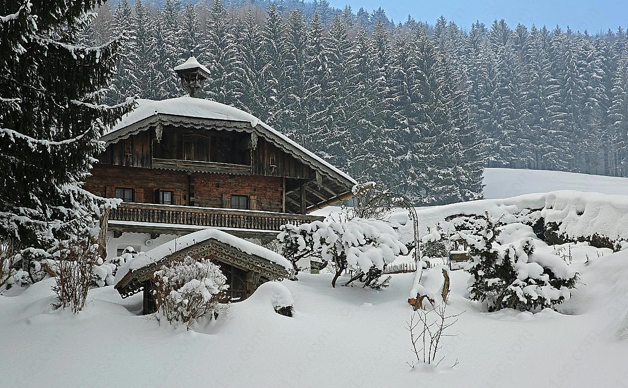 雪山别墅风景图片摄影自然