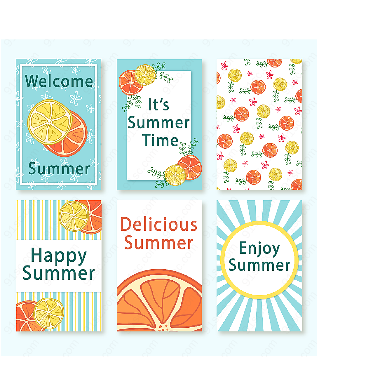 夏季柠檬片卡片矢量名片卡片