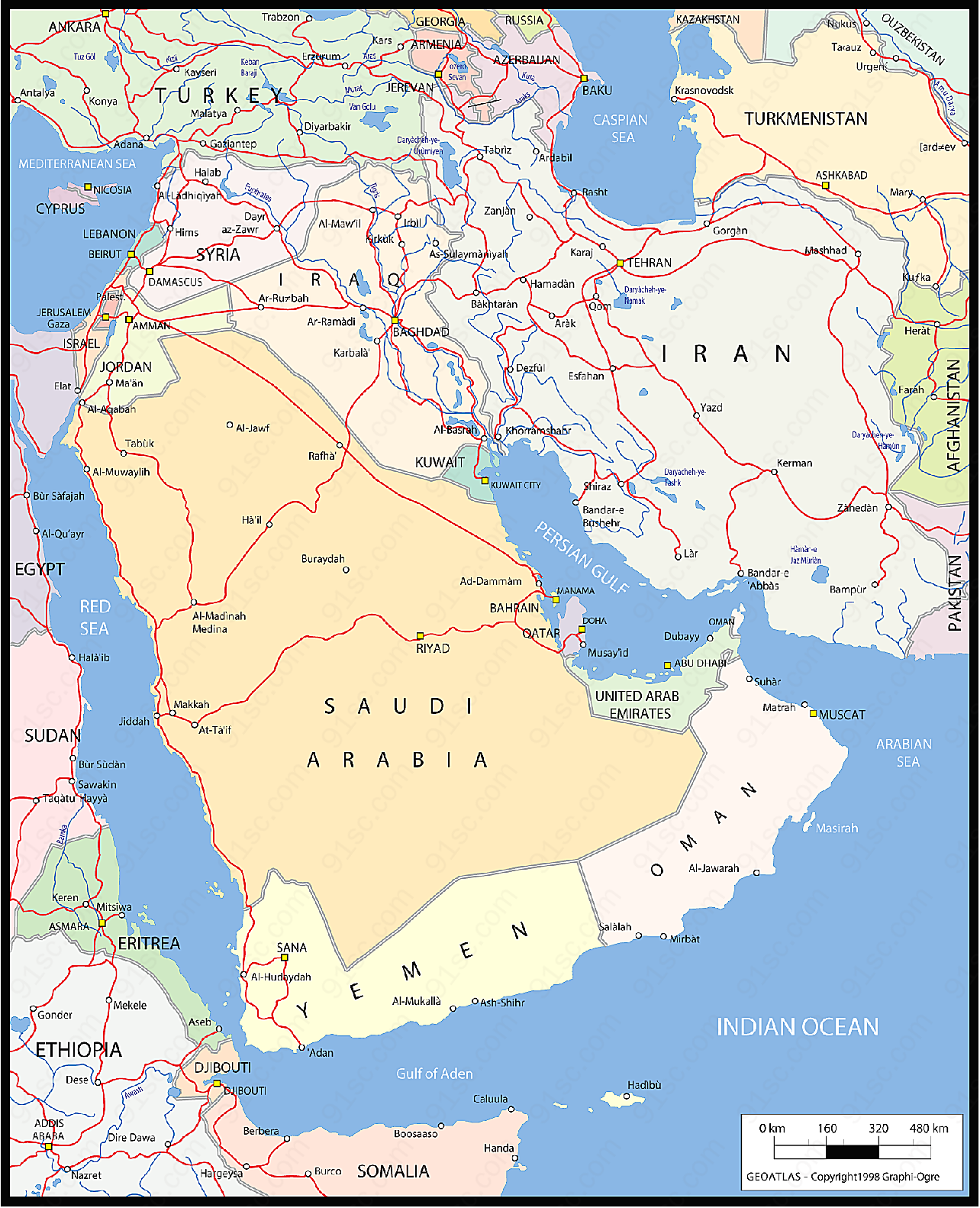 矢量阿拉伯半岛地图矢量地图