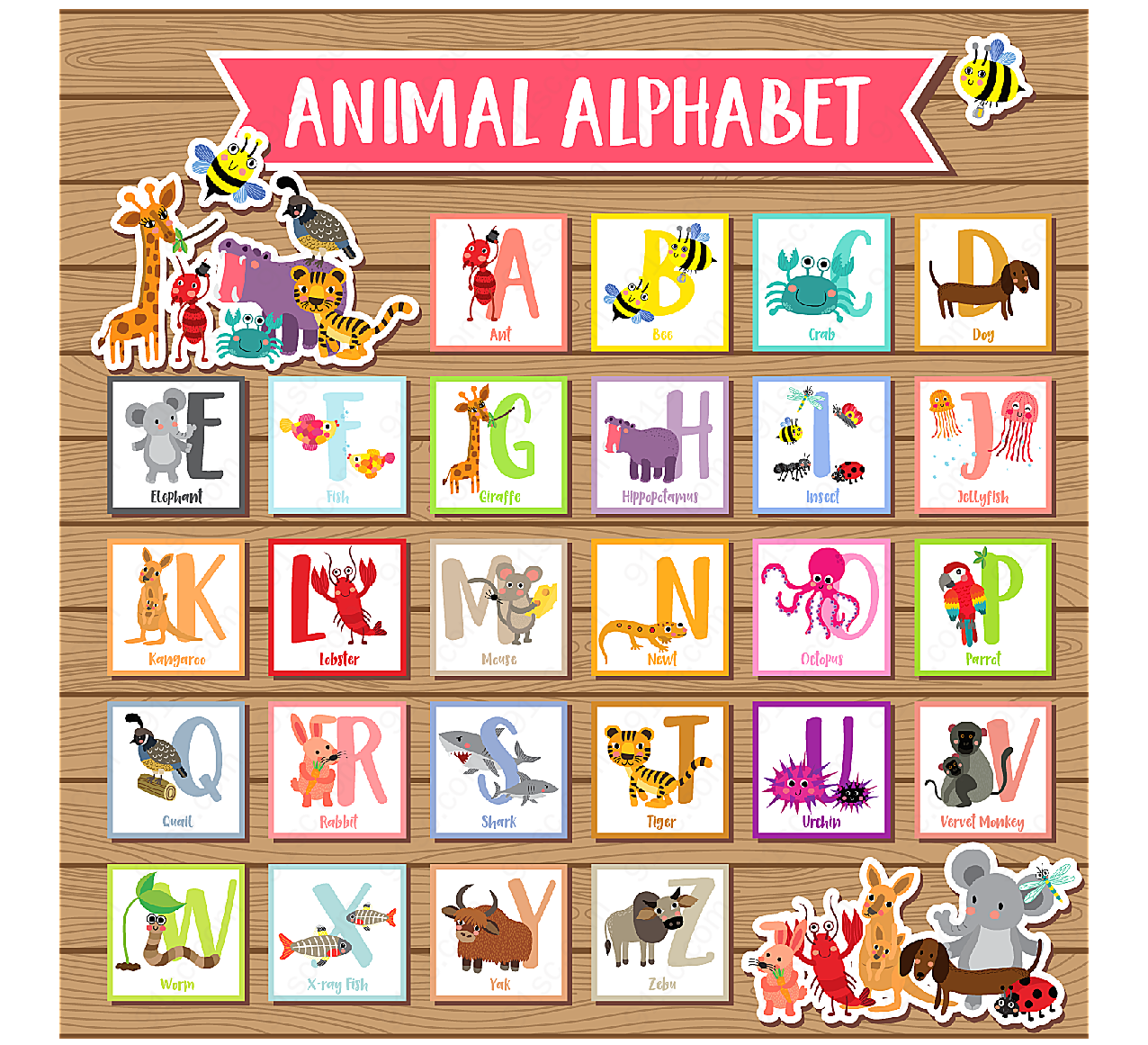 卡通动物字母表矢量艺术字