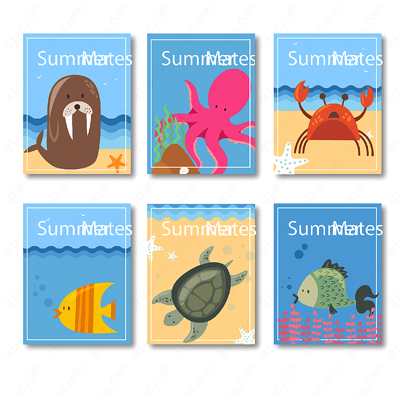 夏季动物卡片矢量名片卡片