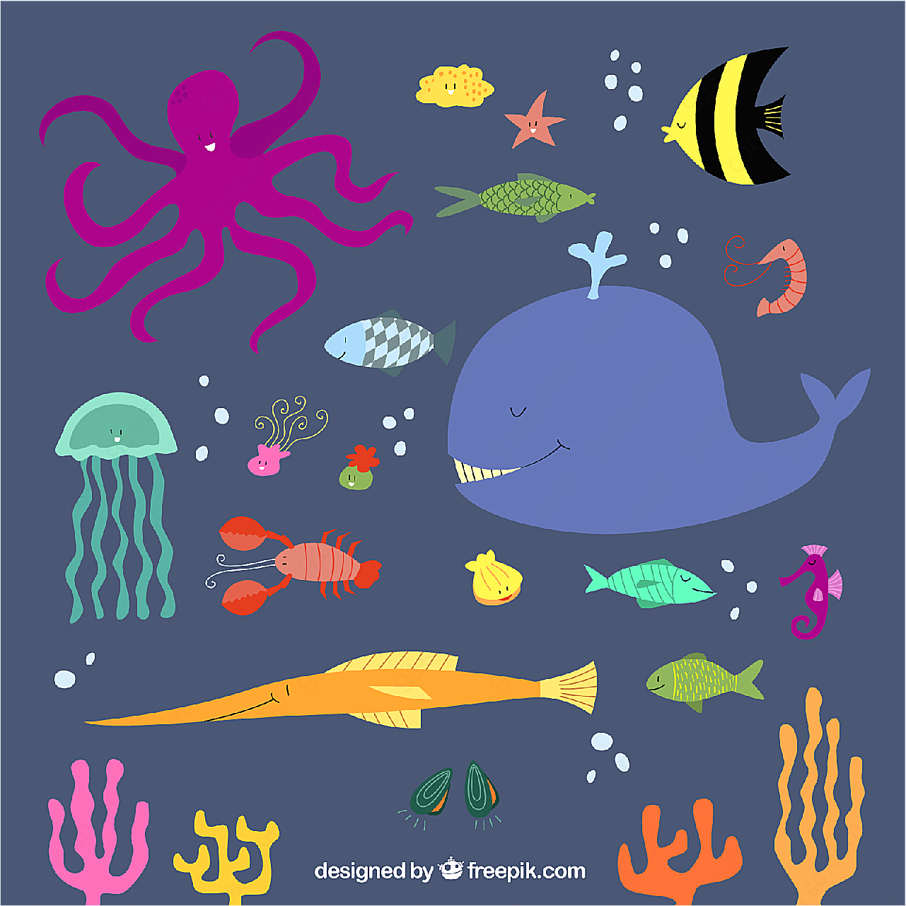 海洋动植物矢量动物矢量卡通动物
