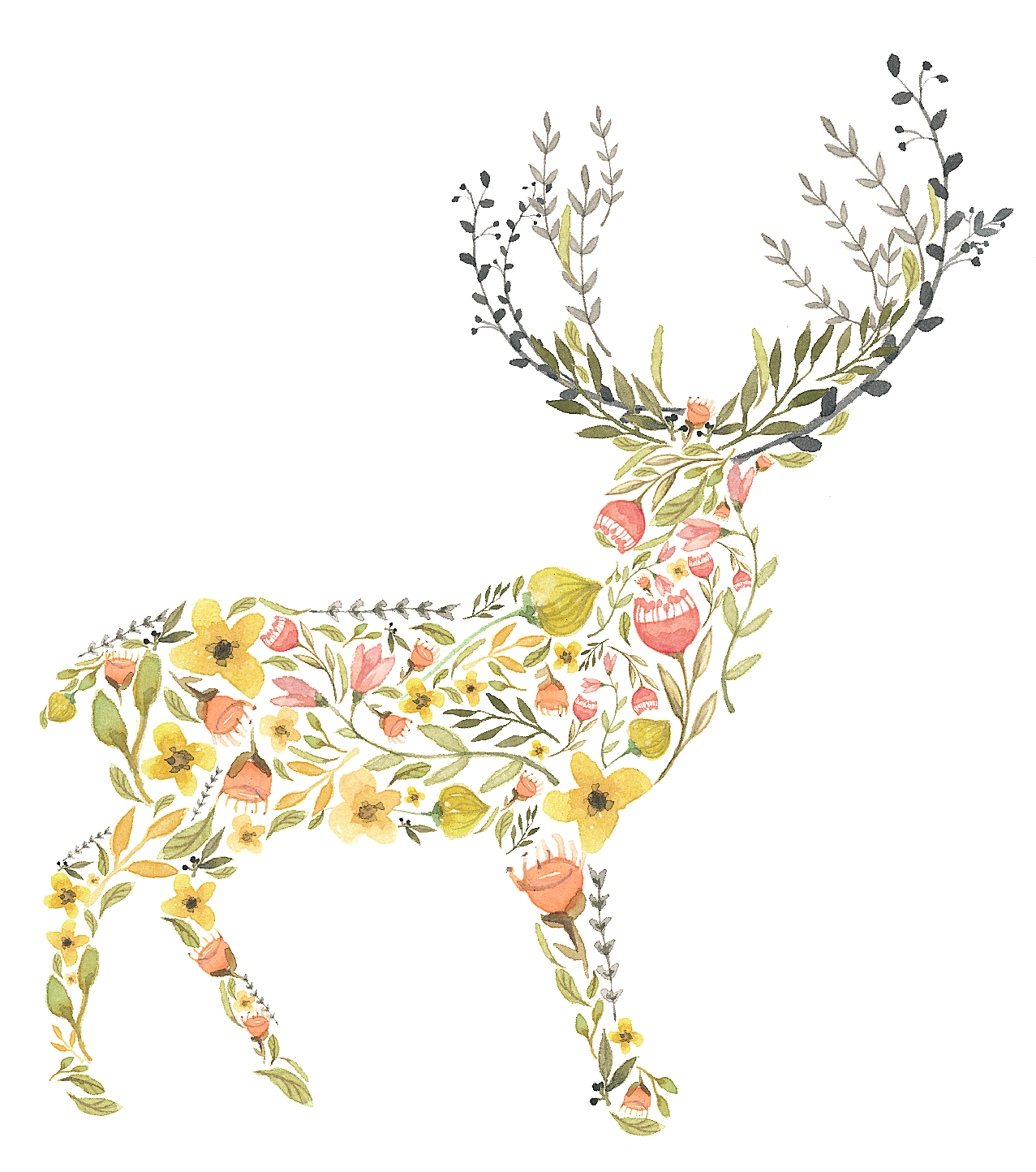 手绘花朵麋鹿文化