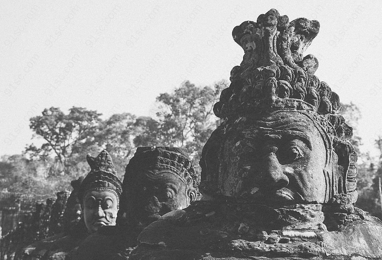 柬埔寨吴哥窟雕塑图片民族工艺品