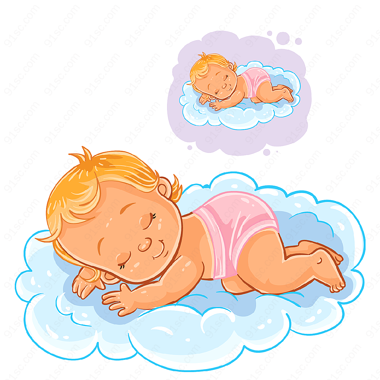 云朵上睡觉的宝宝矢量儿童幼儿
