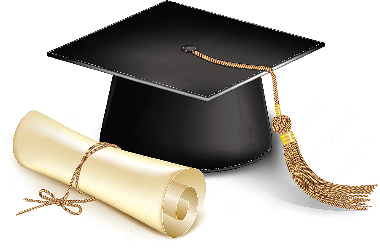 毕业帽和文凭矢量学习用品