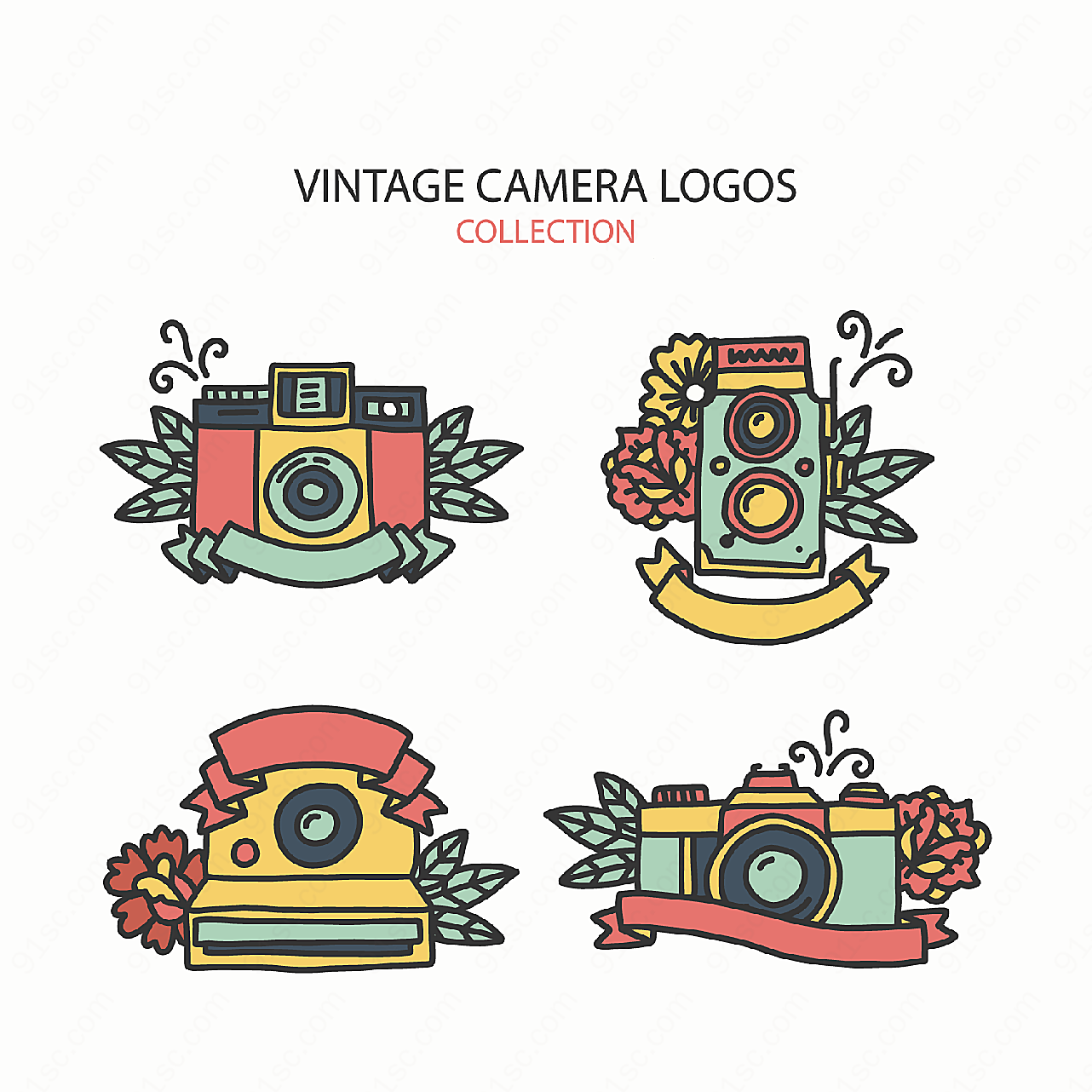 照相机和花卉标志矢量logo图形