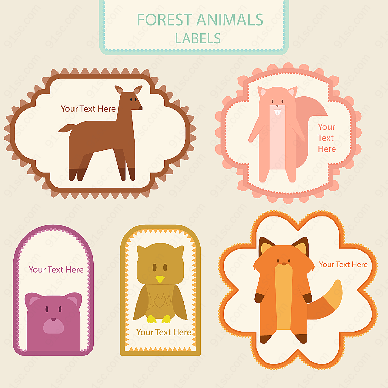 森林动物标签label矢量