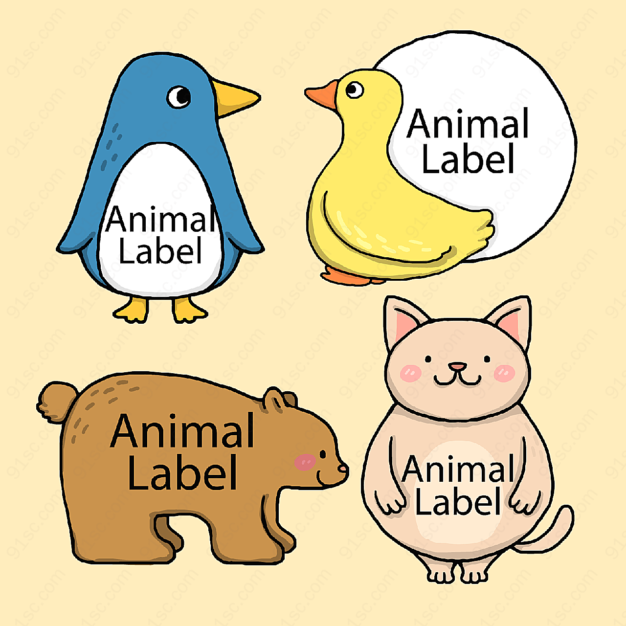 彩绘动物标签label矢量