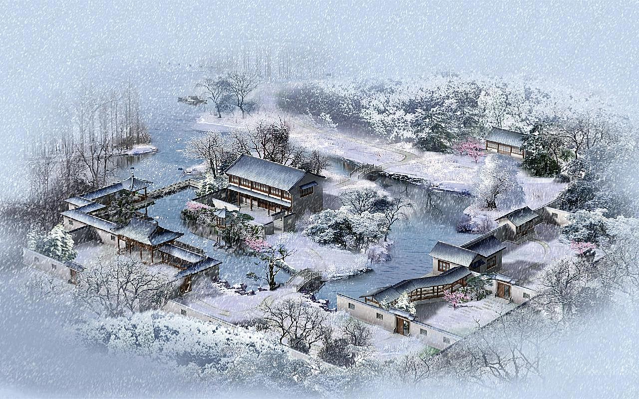 苏园飘雪设计图片下载自然风景