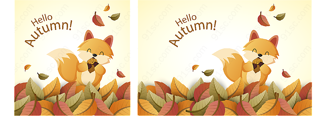 秋季落叶中的狐狸矢量卡通动物