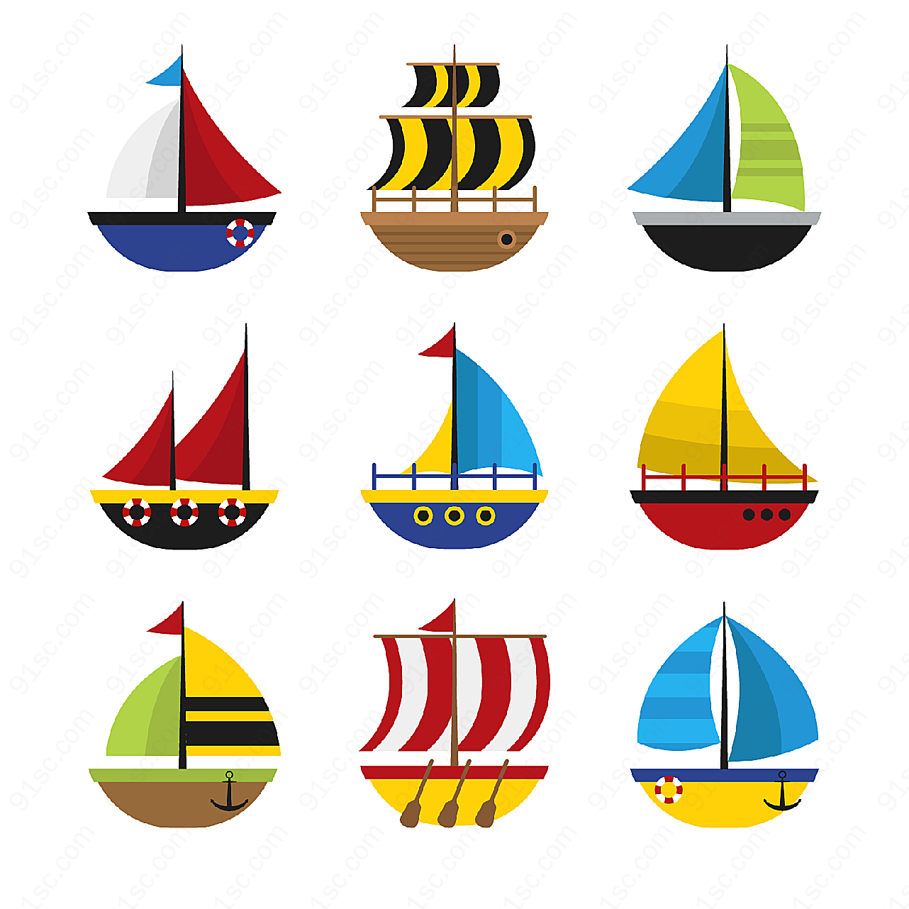 彩色帆船设计矢量交通