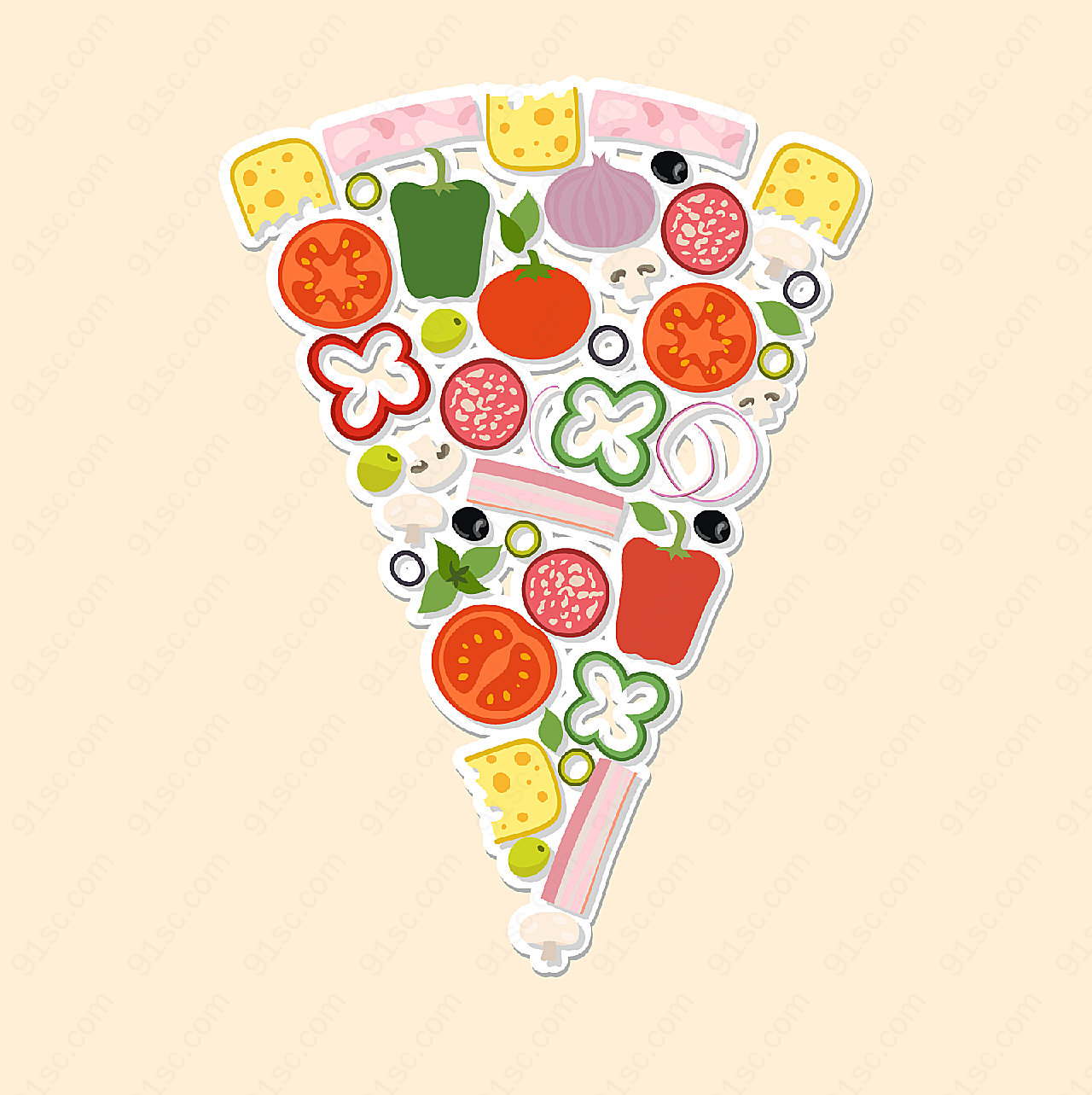 蔬菜三角披萨矢量美食