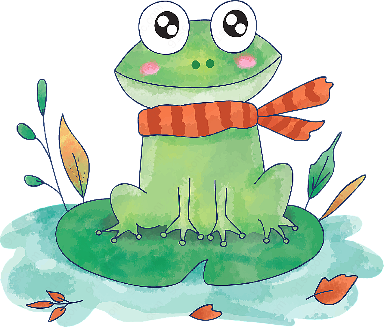 秋天手绘卡通青蛙动物矢量卡通动物