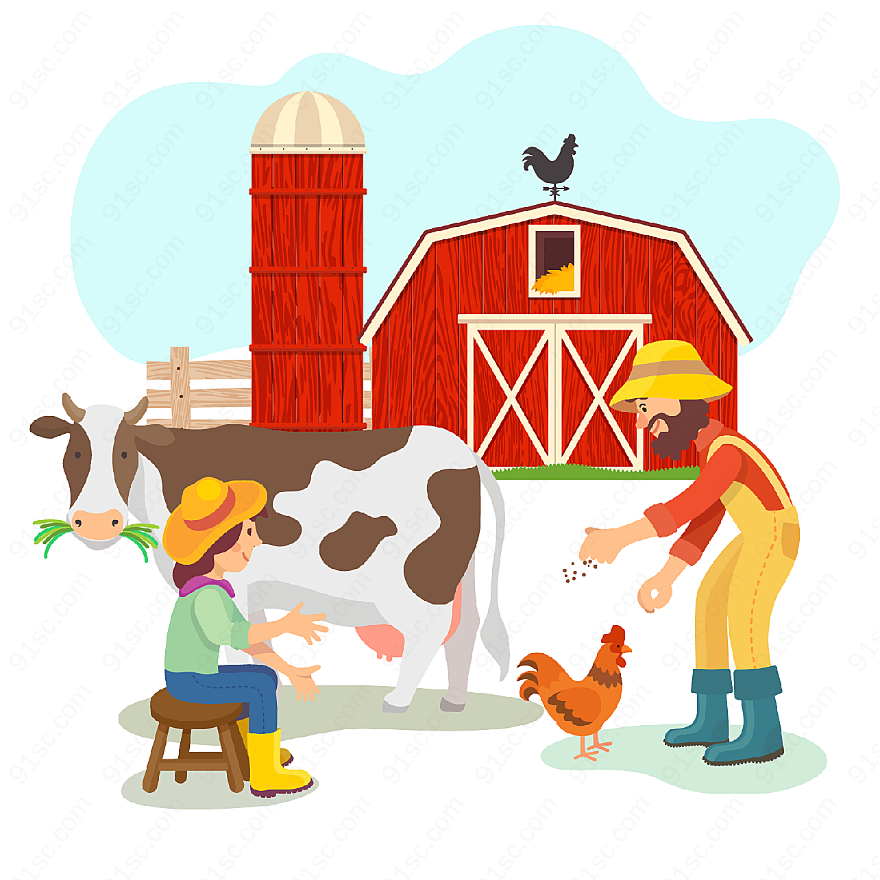 农场农夫和动物矢量职业人物
