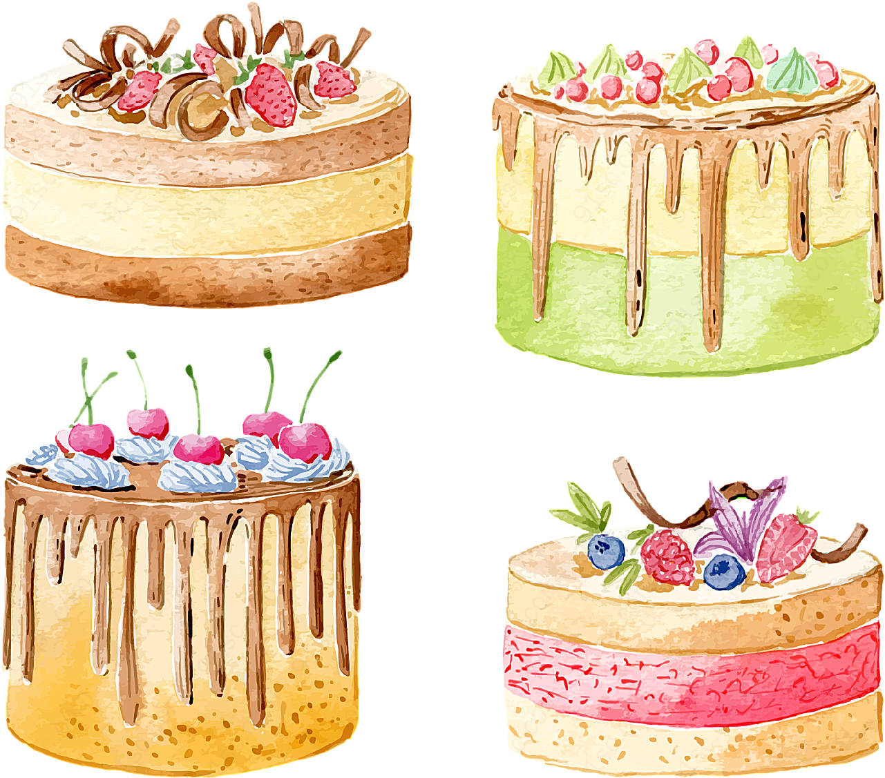 水彩绘水果蛋糕矢量美食