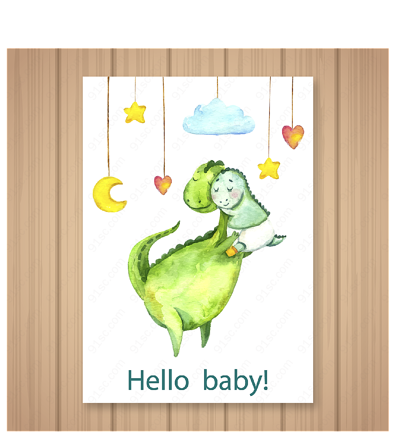 彩绘恐龙迎婴卡片矢量名片卡片