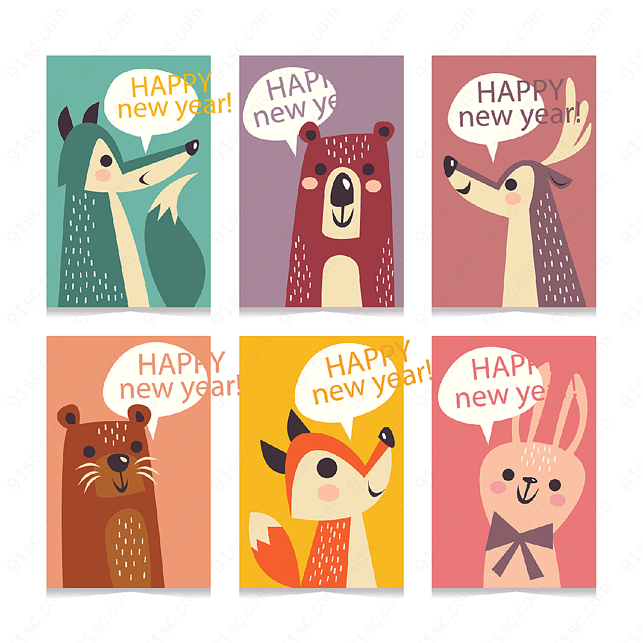 创意新年动物卡片矢量春节
