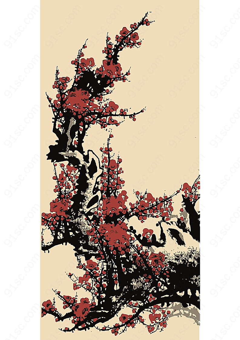 矢量水墨梅花矢量绘画