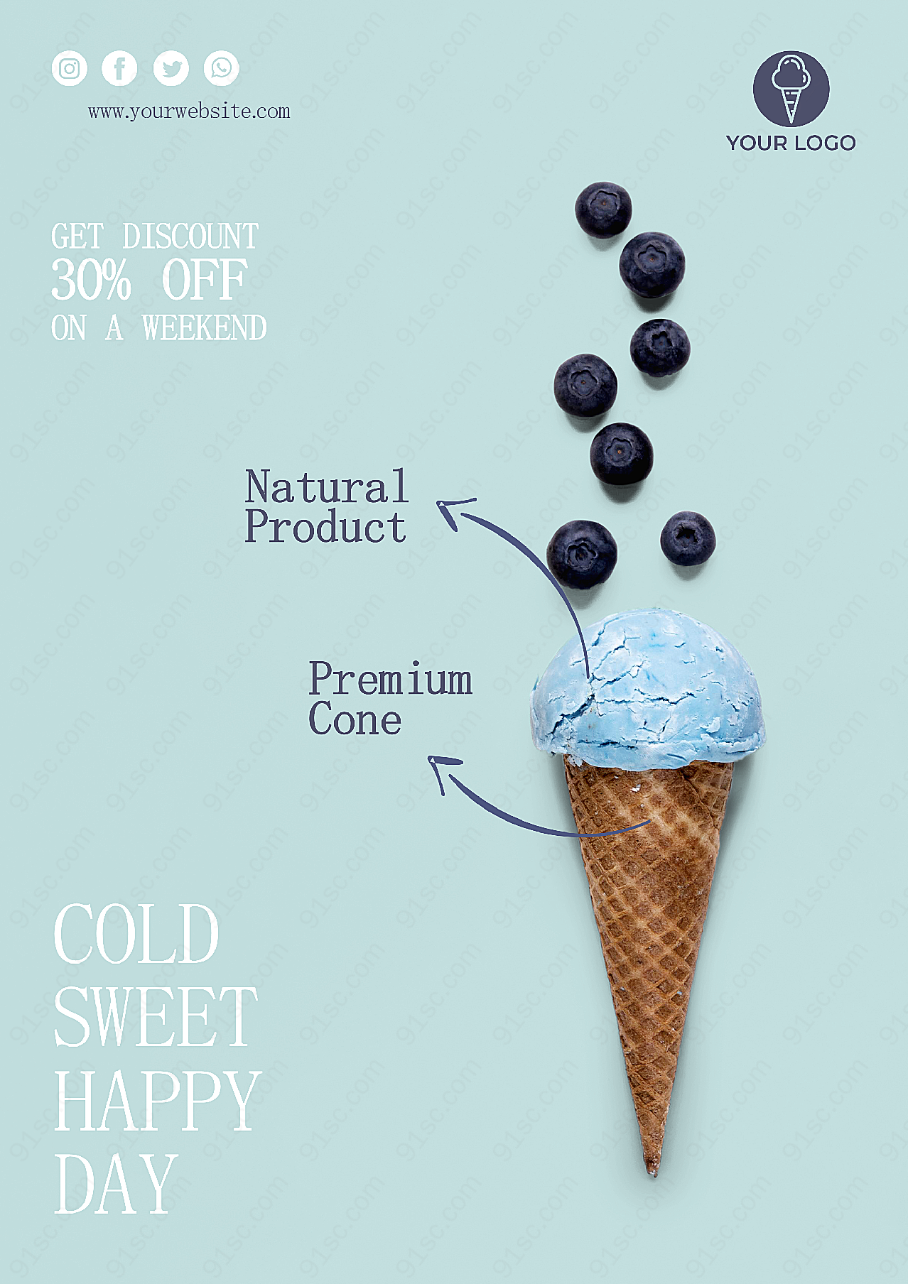 蓝莓冰淇淋甜品海报高清