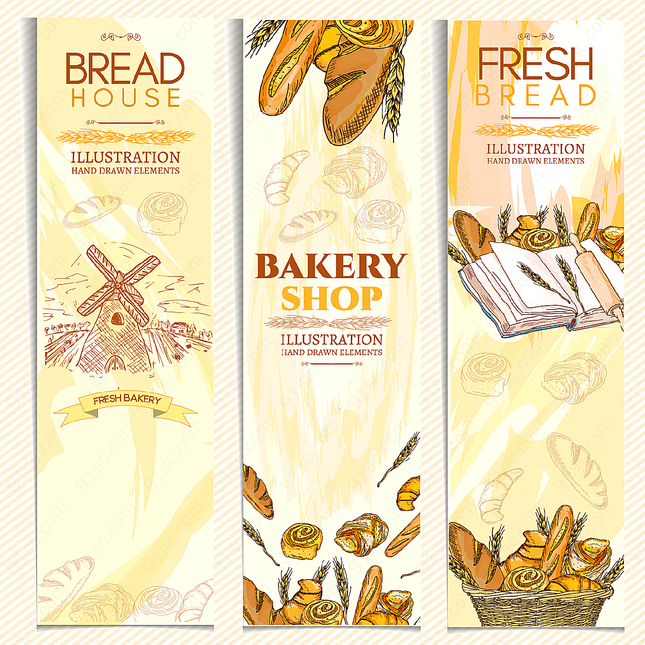 复古面包主题横幅平面广告