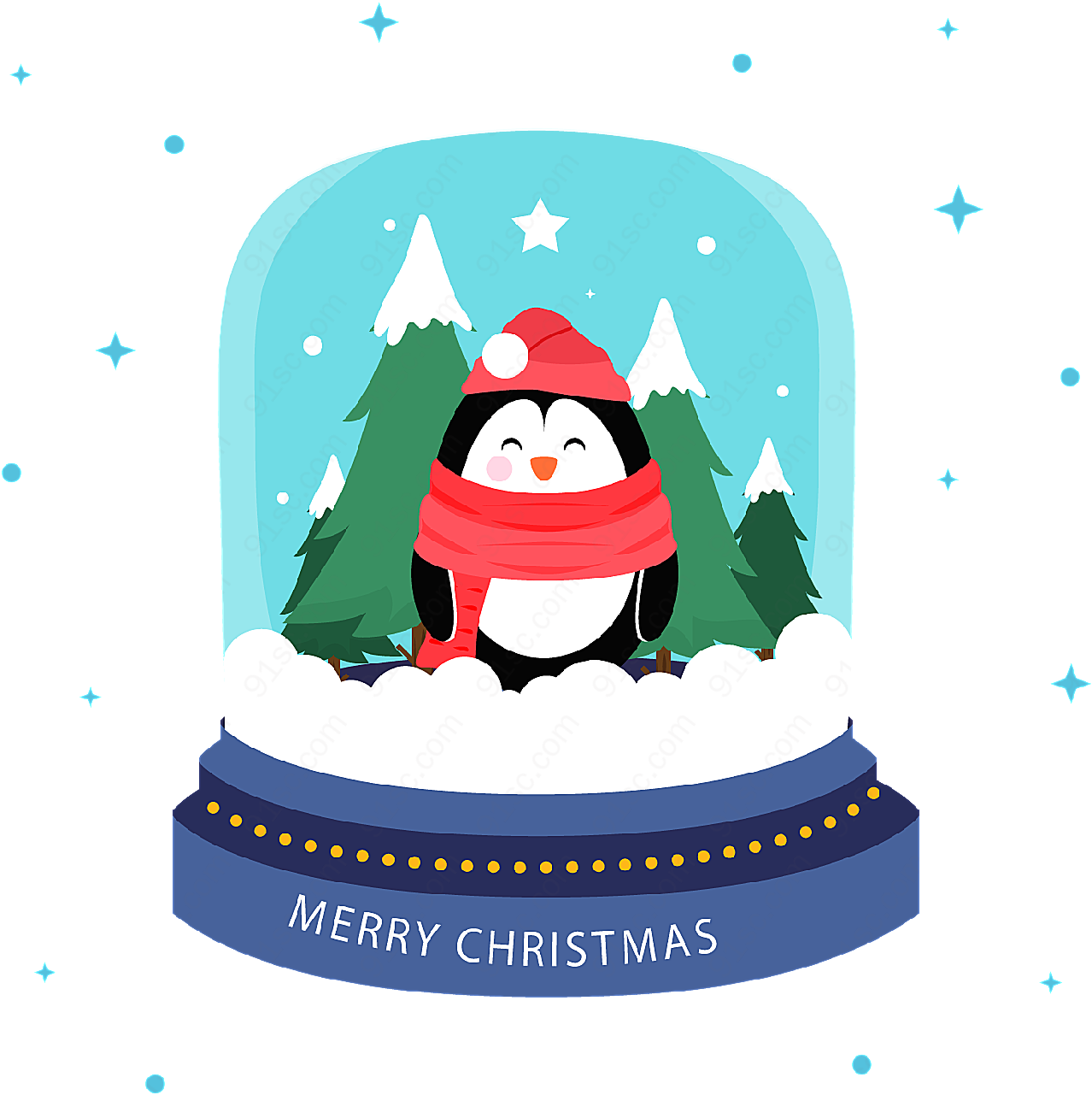 企鹅雪花水晶球矢量圣诞节