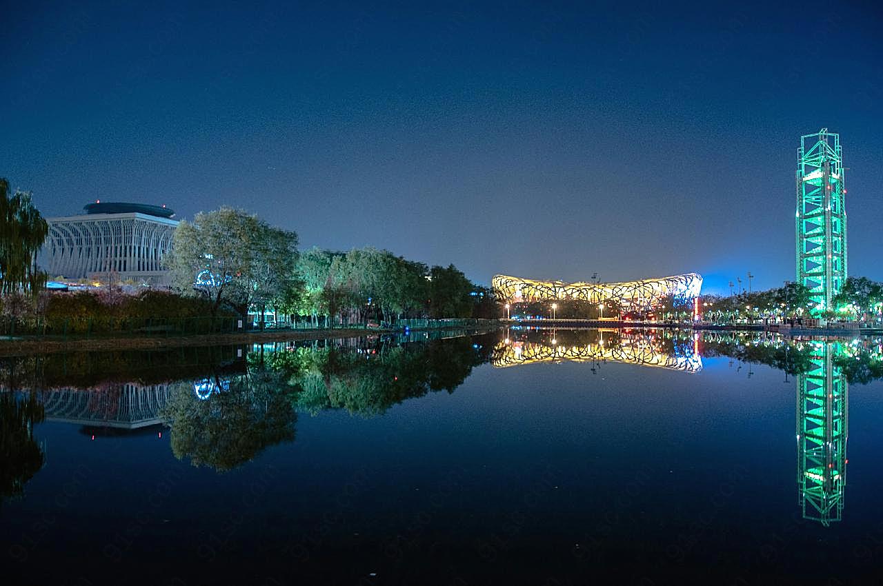 鸟巢夜景建筑空间高清摄影