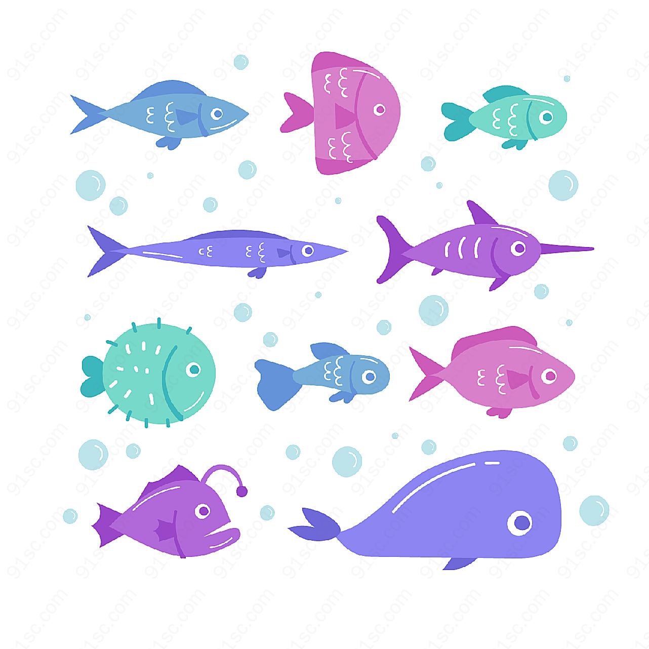 10款彩色海洋鱼类水中生物