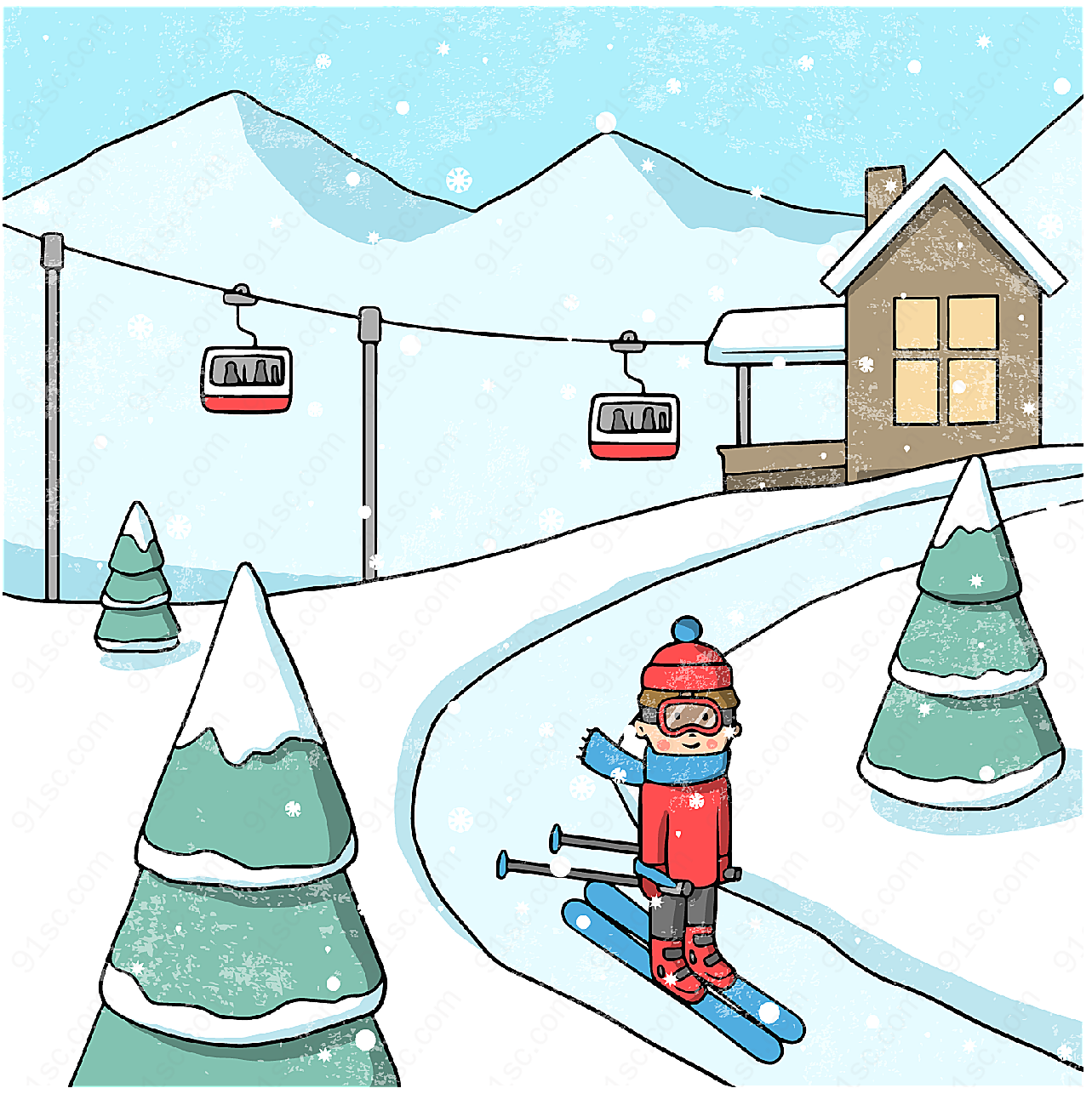 冬季滑雪场人物矢量儿童幼儿