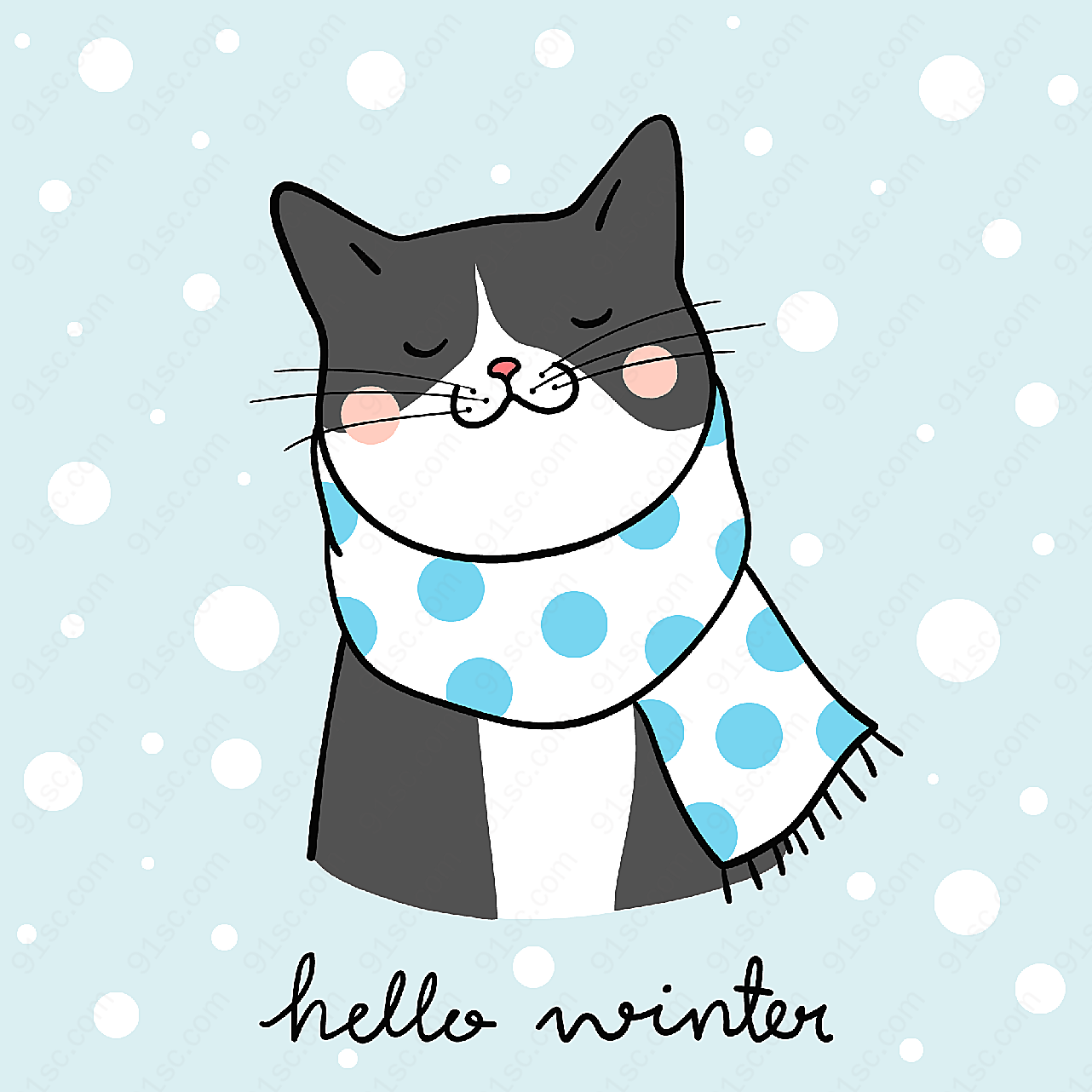 冬季涂鸦卡通猫矢量卡通动物