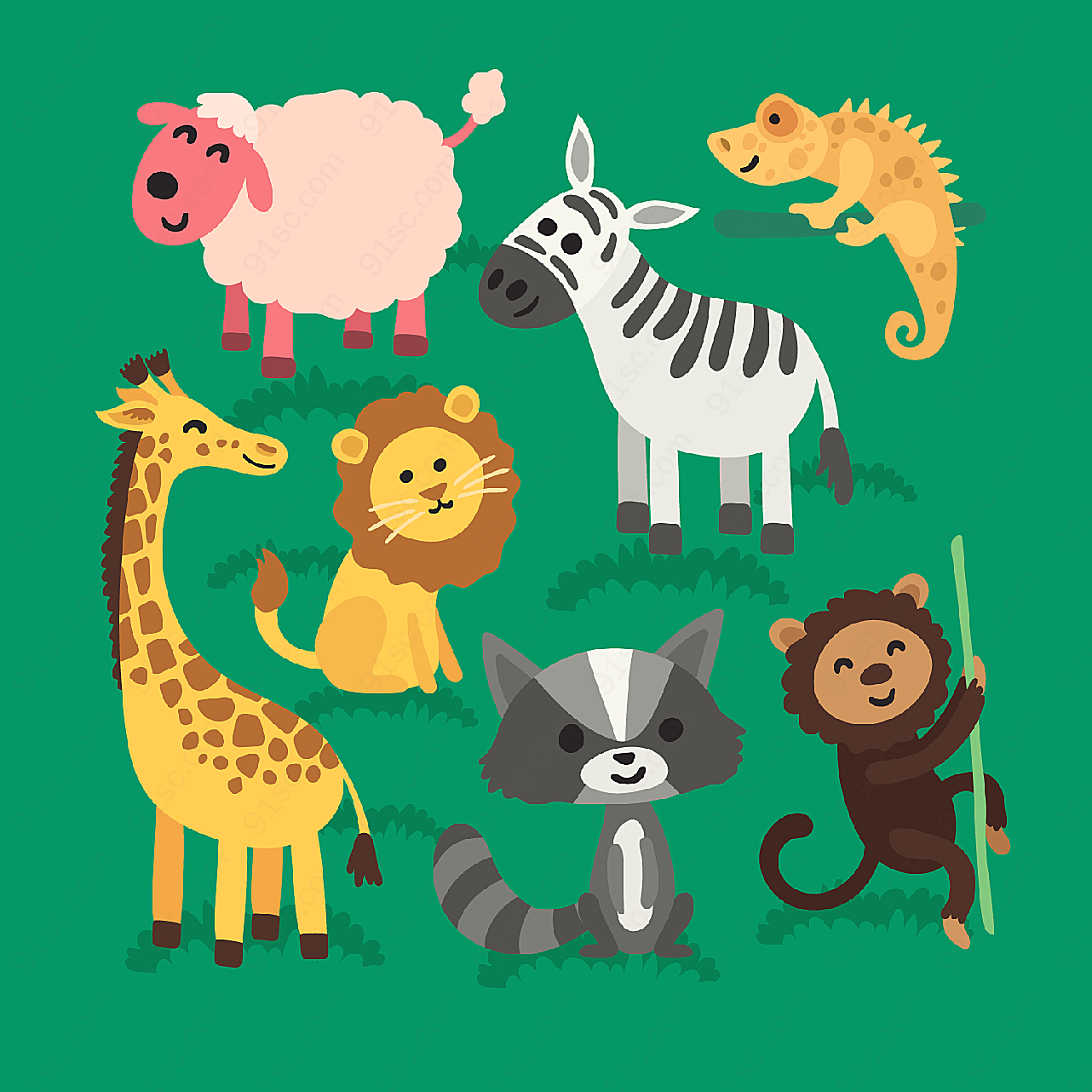 7款可爱动物矢量卡通动物