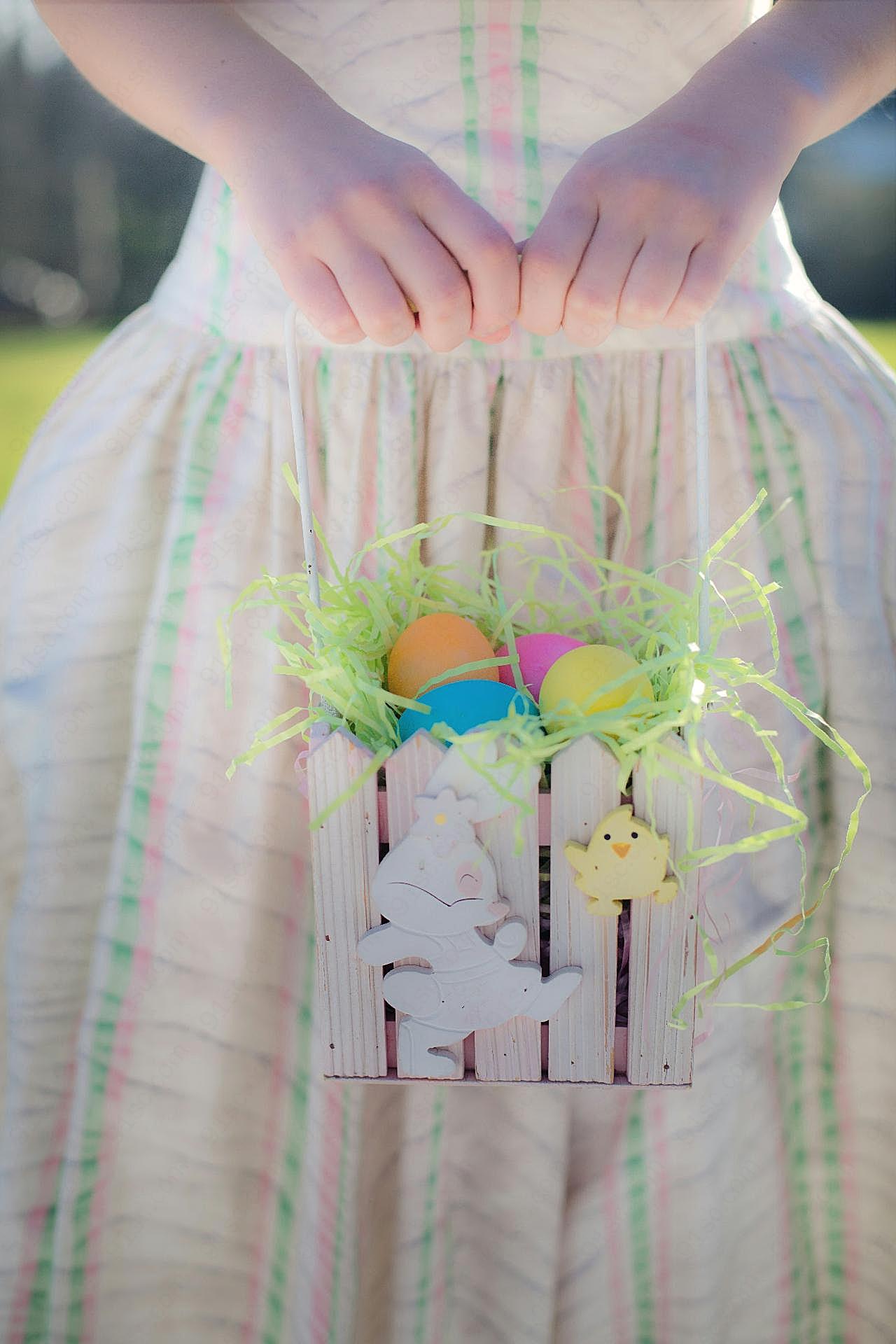 复活节彩蛋篮子图片高清摄影